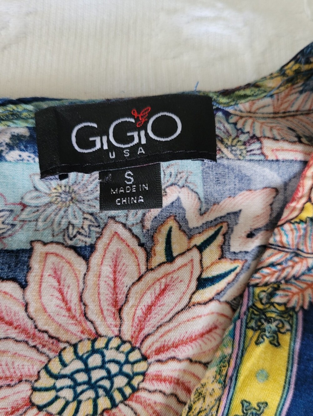 GiGiO Midnight Blue Mixed Print Tiered Floral Paisley Peasant Midi Dress Small - Picture 8 of 12